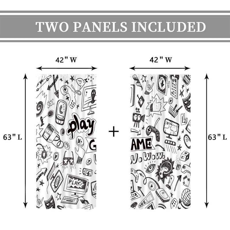 Cinbloo Black and White Curtains for Boys Bedroom 42W x 63L Inch Rod Pocket Gamer Room Decor for Boys Kids Video Games Printed Gaming Wall Art Teens Bedroom Living Room Window Drapes Fabric 2 Panels - Image 4